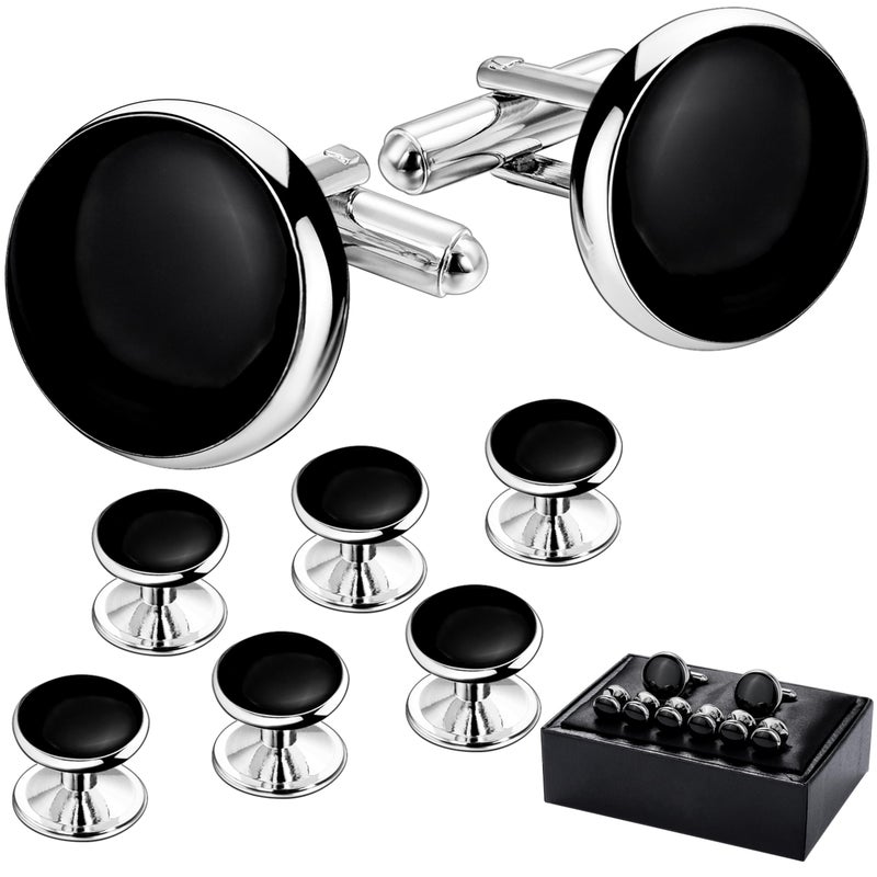 HAWSON Menâ€™s Cufflinks and Tuxedo Studs Set with Gift Box; Menâ€™s Jewelry or Accessories Suitable for Black Suit White shirts vest and Red Bow tie on Wedding or Anniversary and Birthday - Image 1